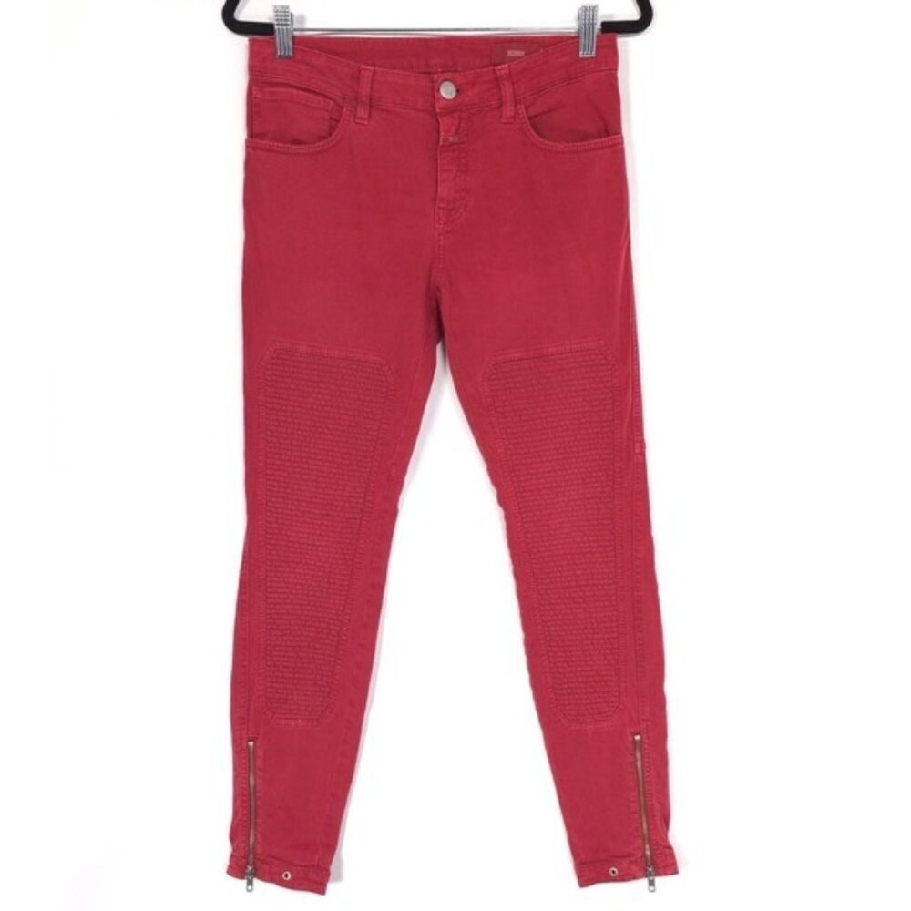 Closed ITALY🇮🇹MADE Holly Moto Jeans Women's 27 Red Ankle Zip Mid Rise‎